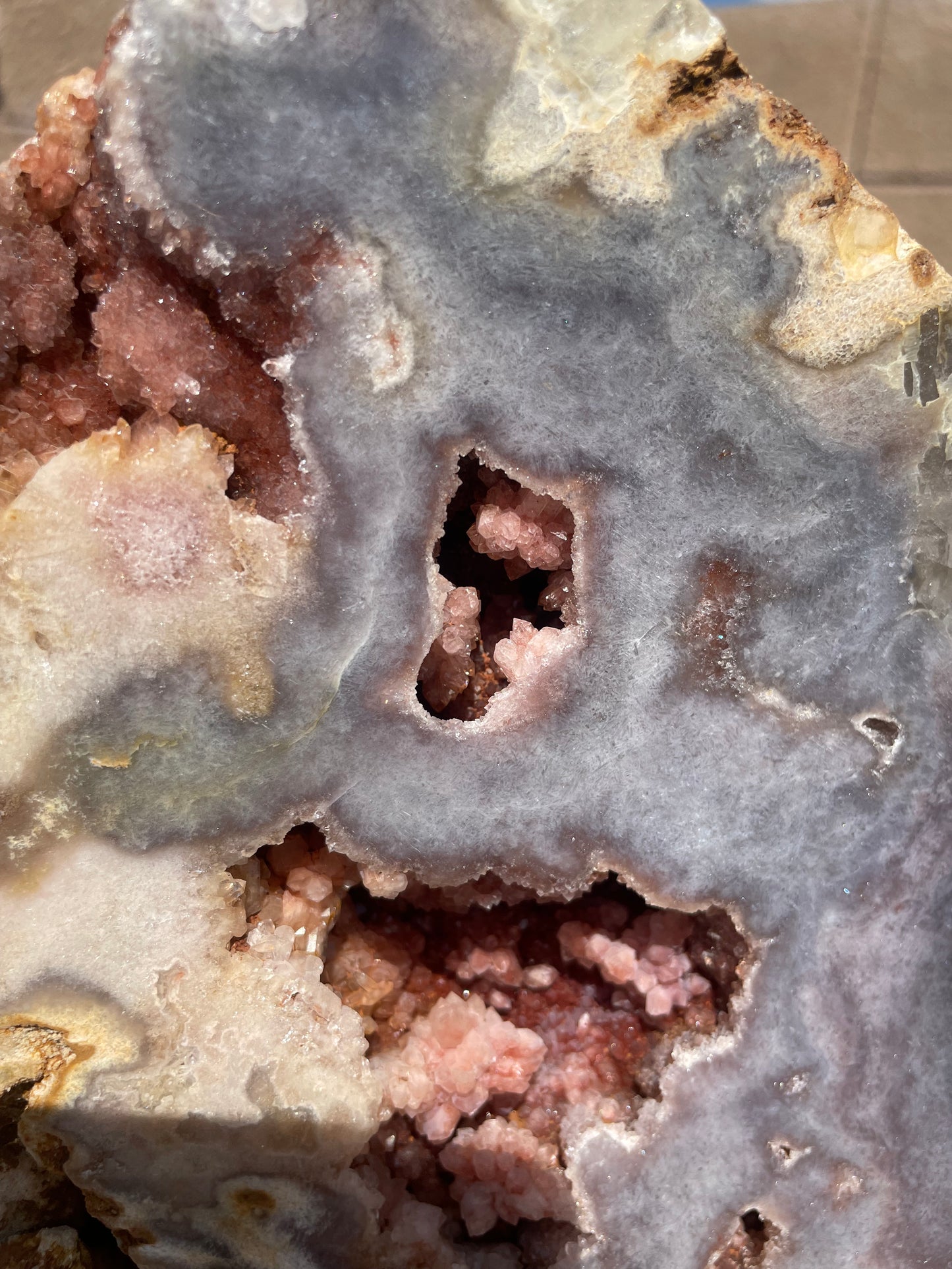Stunning marbled agate and pink amethyst statement piece from Brazil