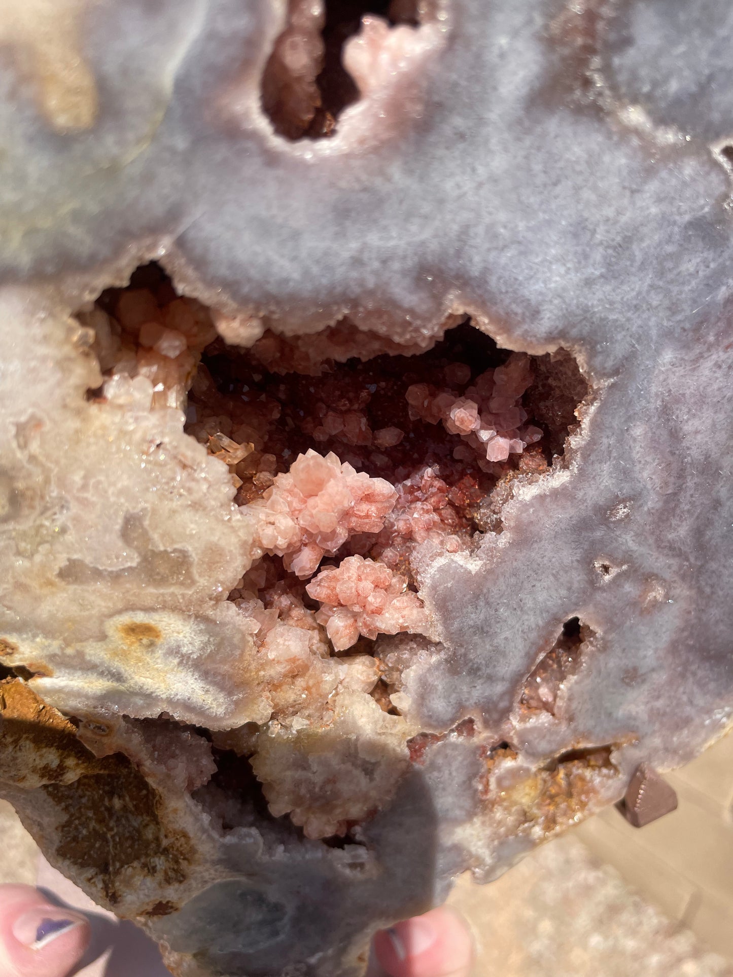 Stunning marbled agate and pink amethyst statement piece from Brazil