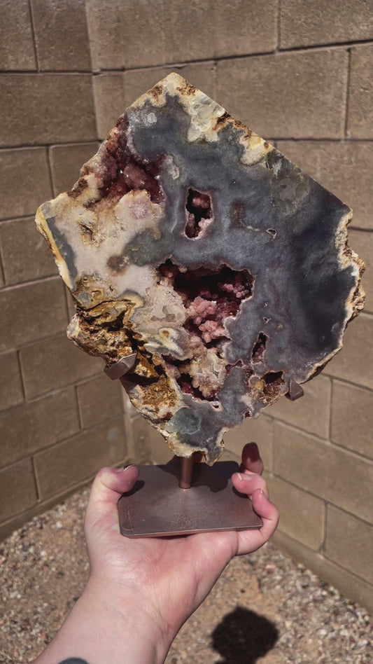 Stunning marbled agate and pink amethyst statement piece from Brazil